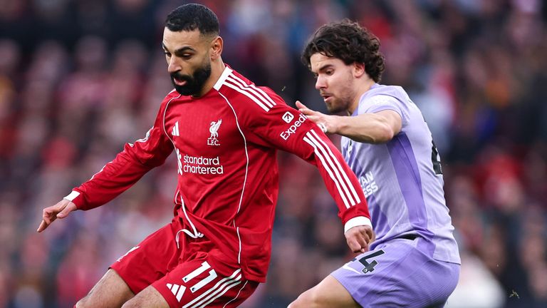 Mohamed Salah takes on Ferdi Kadiouglu 