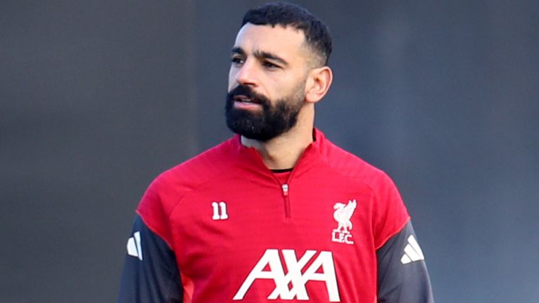 Mohamed Salah pictured at Liverpool training