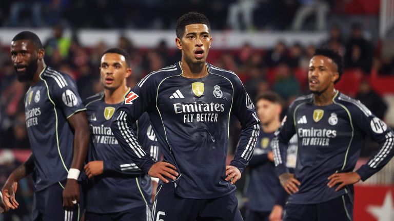 Real Madrid players, including Jude Bellingham look disappointed, during a draw with Girona. Joan Valls/Urbanandsport/NurPhoto Getty Images