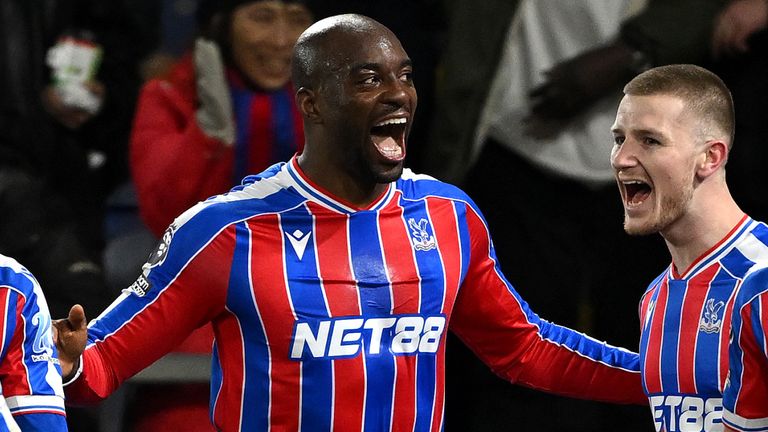 Jean-Philippe Mateta celebrates after giving Crystal Palace the lead against Fulham