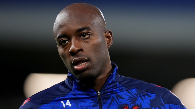Crystal Palace's Jean-Philippe Mateta during the warm up before the Premier League match at Craven Cottage, London. 