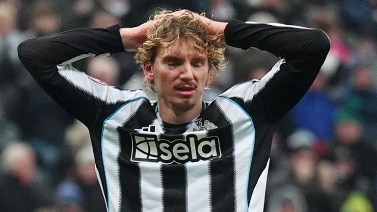 Nick Woltemade reacts after missing a chance to score against Bournemouth