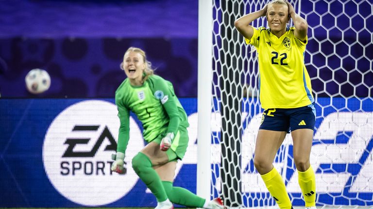 Smilla Holmberg missed Sweden's final penalty against England (Michael Buholzer/Keystone via AP)