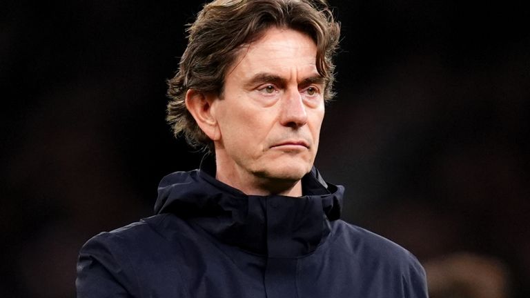 Tottenham Hotspur manager Thomas Frank claps on the touchline during the Premier League match at the Tottenham Hotspur Stadium, London.