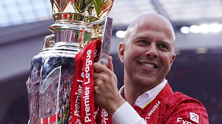Arne Slot celebrates winning the Premier League title in his first season at Liverpool