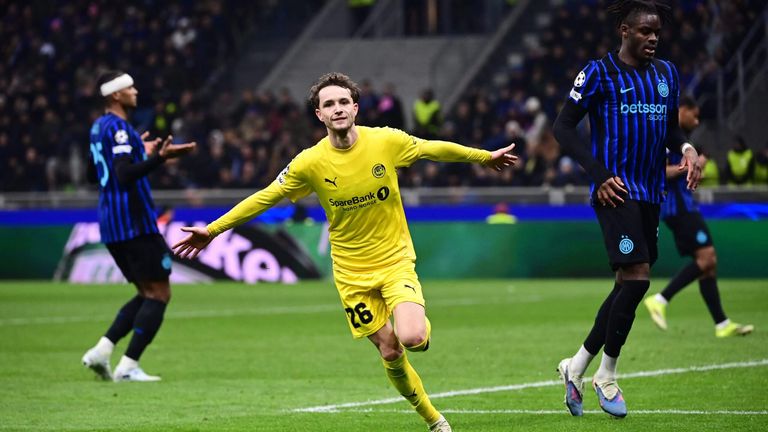 Hakon Evjen celebrates scoring Bodo/Glimt’s second goalPiero Cruciatti/AFP via Getty Images