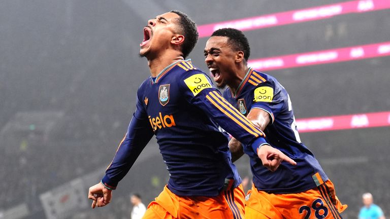 Newcastle United's Jacob Ramsey celebrates scoring their second goal of the game