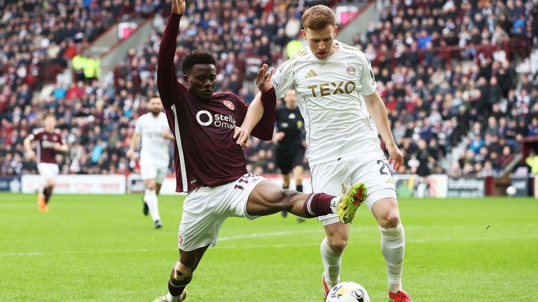 Hearts Pierre Landry Kabore and Aberdeen's Gavin Molloy in action 
