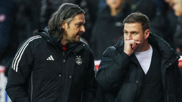 Aberdeen Sporting Director Lutz Pfannenstiel (L) and interim manager Peter Leven