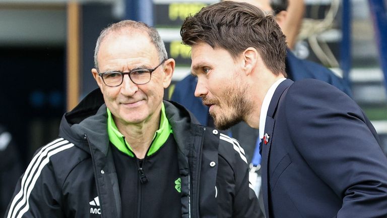 GLASGOW, SCOTLAND - NOVEMBER 02: Rangers head coach Danny Rohl (R) and Celtic interim manager Martin O'Neill shake hands during a Premier Sports Cup Semi-Final match between Celtic and Rangers at Hampden Park, on November 02, 2025, in Glasgow, Scotland. (Photo by Alan Harvey / SNS Group)