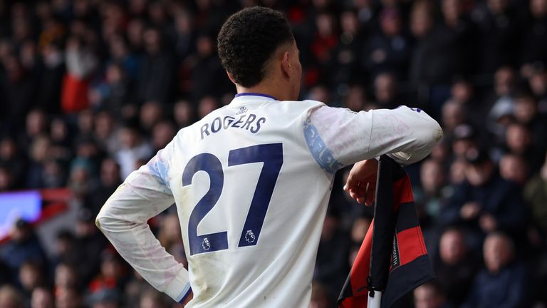 Morgan Rogers celebrates after scoring for Aston Villa at Bournemouth