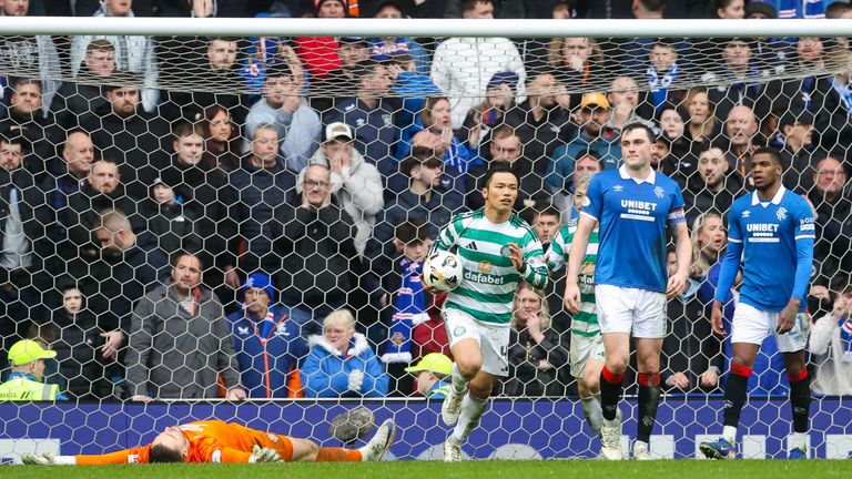 Celtic's Reo Hatate celebrates scoring to make it 2-2 against Rangers