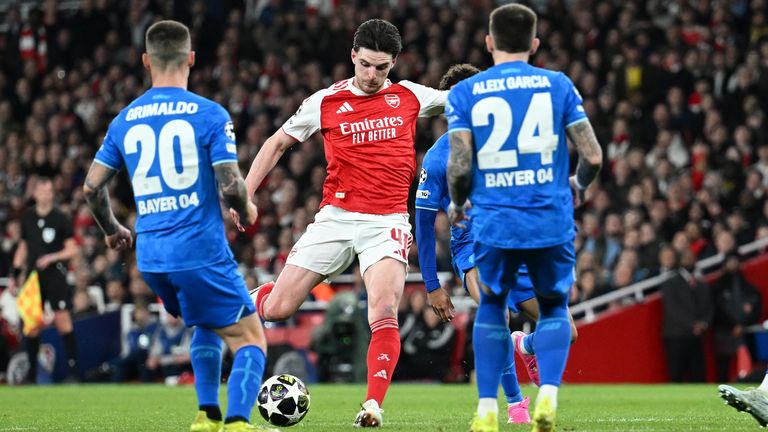 Declan Rice scores to give Arsenal a 3-1 aggregate lead against Bayer Leverkusen