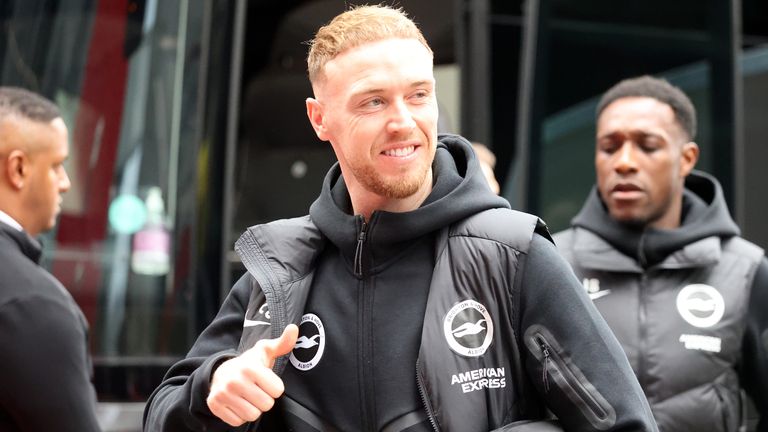Brighton and Hove Albion goalkeeper Jason Steele acknowledges the fans ahead of the Premier League match 