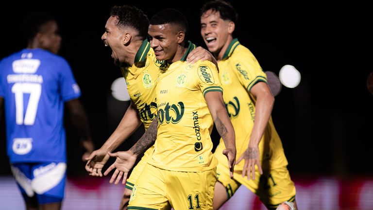 Negueba, Mirassol player, celebrates his goal during the match against Cruzeiro at the Jose Maria de Campos Maia stadium for the Brazilian C