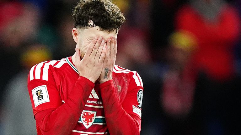 Wales' Neco Williams reacts after missing his penalty in the shoot-out