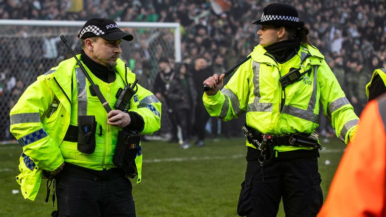 Police separated Celtic and Rangers fans at Ibrox following the Scottish Cup quarter-final