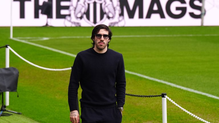 Sandro Tonali was in the stands for the Tyne-Wear derby defeat through injury