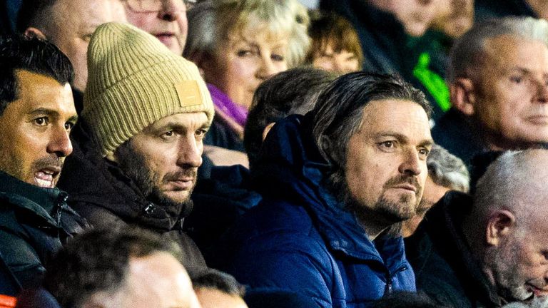 Aberdeen managerial target Sandro Schwarz and Lutz Pfannenstiel watch the Celtic game
