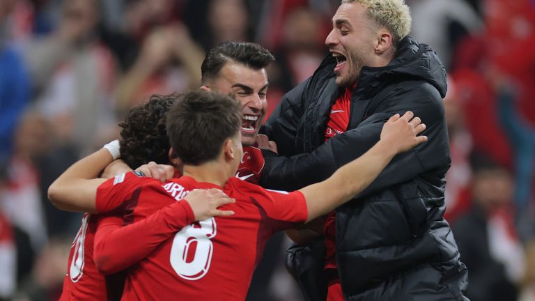 Turkey's players celebrate at full time (AP Photo). (AP Photo)