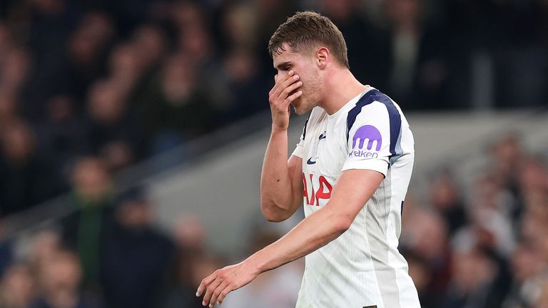 Micky van de Ven was sent off in the first half of Tottenham's defeat to Crystal Palace