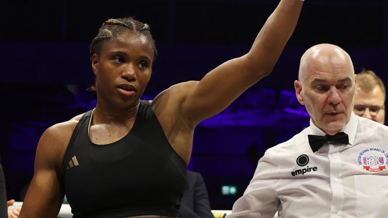Caroline Dubois celebrates her victory over Terri Harper.