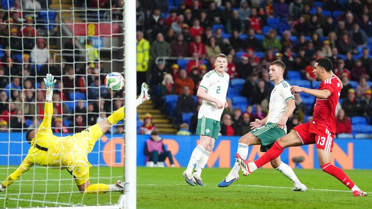 Jamie Donley scores Northern Ireland's opener in Cardiff