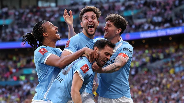 Man City celebrate Nico Gonzalez's screamer