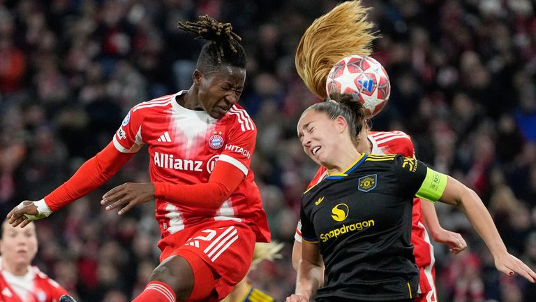 Bayern's Glodis Viggosdottir scores her sides first goal against Man Utd 