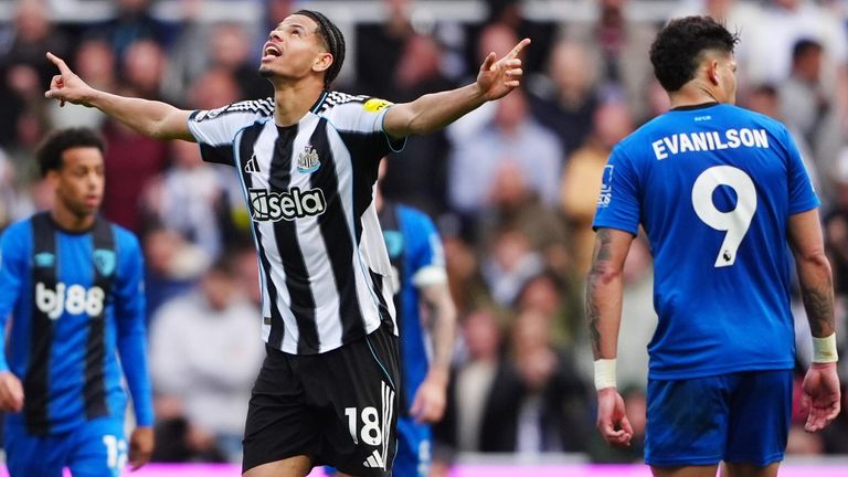 William Osula celebrates after a VAR review confirms his equaliser against Bournemouth