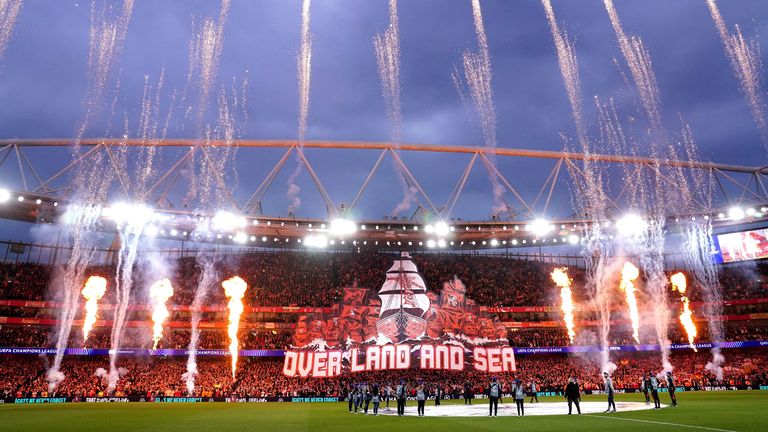 Arsenal were welcomed by pyrotechnics and a giant tifo in their Champions League semi-final decider against Atletico Madrid