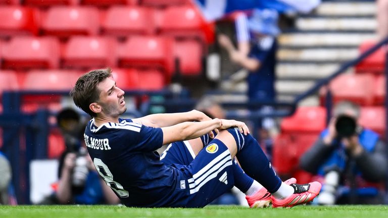 Scotland's Billy Gilmour pulls up with an injury against Curacao
