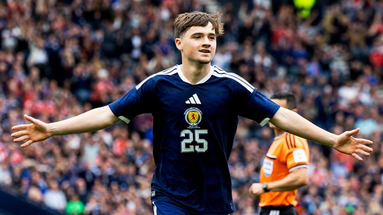 Scotland's Findlay Curtis celebrates after scoring to make it 1-1 against Curacao