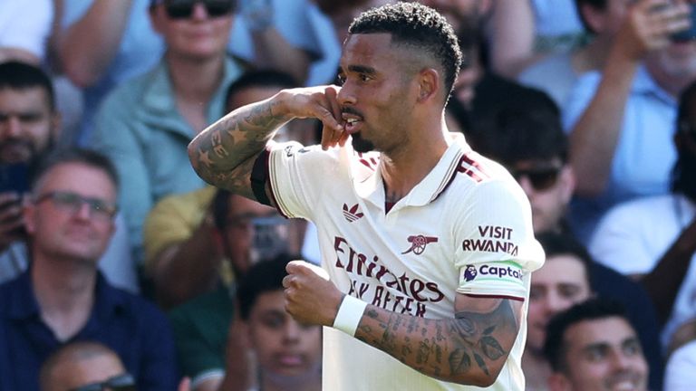 Gabriel Jesus celebrates opening the scoring at Selhurst Park