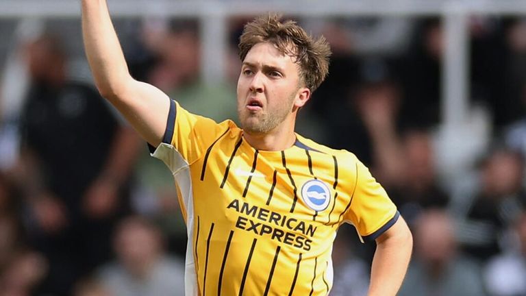 Jack Hinshelwood celebrates after pulling a goal back for Brighton at Newcastle