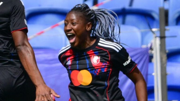 Kadidiatou Diani celebrates after scoring Lyon's second goal against Arsenal