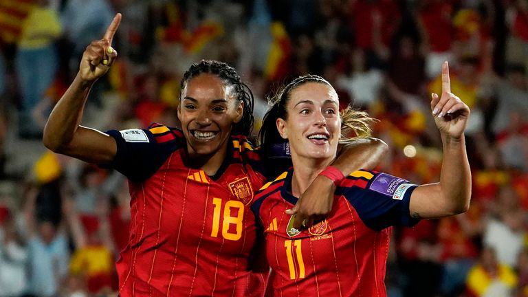 Alexia Putellas celebrates after doubling Spain's lead against England in Mallorca