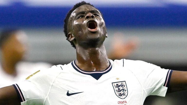 Bukayo Saka reacts during England's 4-2 win over Croatia in the World Cup
