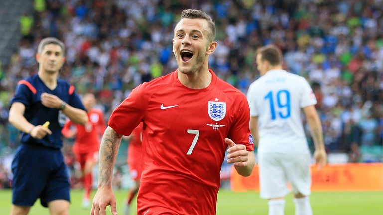 Jack Wilshere celebrates one of his goal against Slovenia in 2015