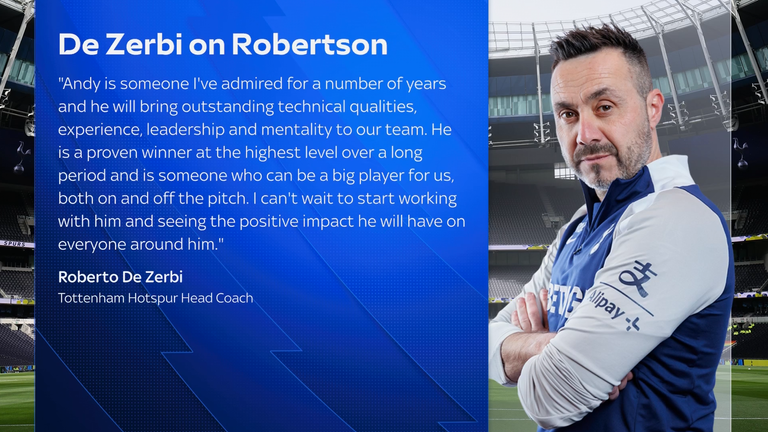 Tottenham boss Roberto De Zerbi speaking about Andy Robertson