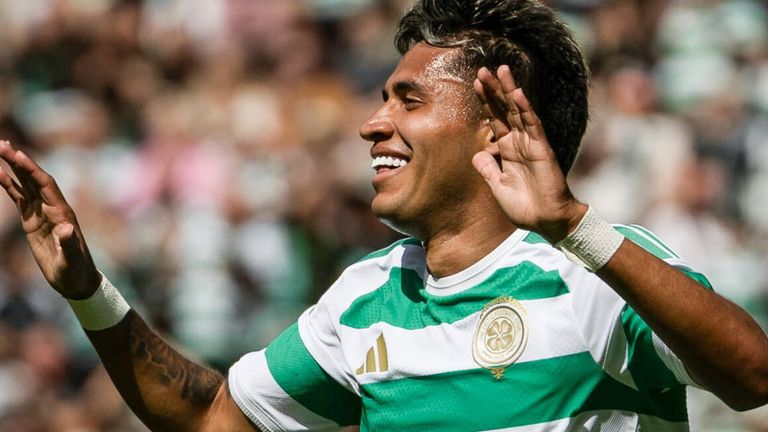 GLASGOW, SCOTLAND - JULY 25: Celtic's Camilo Duran celebrates scoring to make it 1-0 during a pre-season friendly match between Celtic and AC Milan at Celtic Park, on July 25, 2026, in Glasgow, Scotland. (Photo by Craig Williamson / SNS Group)