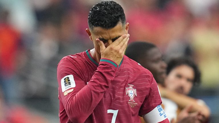 Cristiano Ronaldo is dejected after Portugal are knocked out of the World Cup by Spain