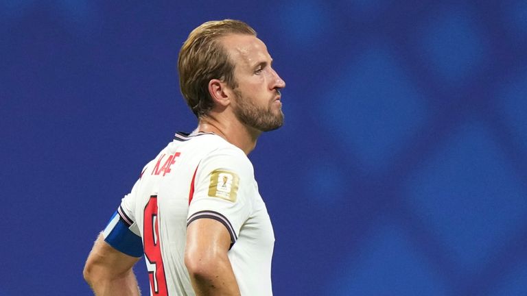 England's Harry Kane cuts a dejected figure at full time following the 2-1 loss to Argentina (AP Photo/Stephanie Scarbrough)