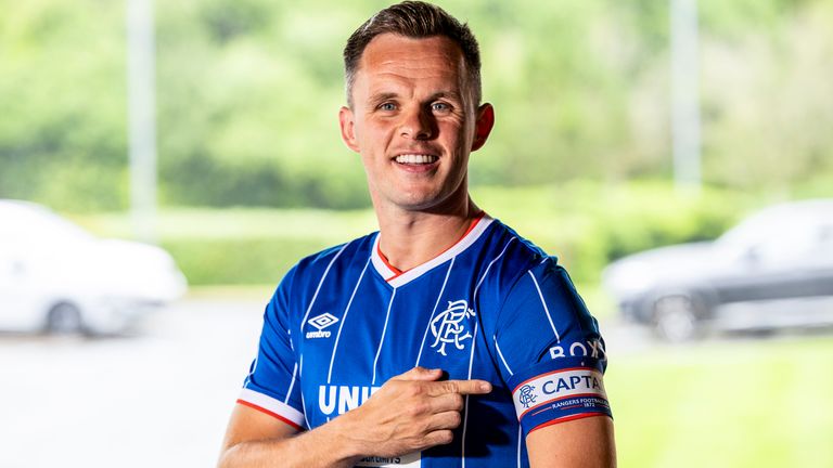 GLASGOW, SCOTLAND - JULY 29: Lawrence Shankland is unveiled as the new club captain during a Rangers press conference at the Rangers Training Centre, on July 29, 2026, in Glasgow, Scotland. (Photo by Craig Williamson / SNS Group)