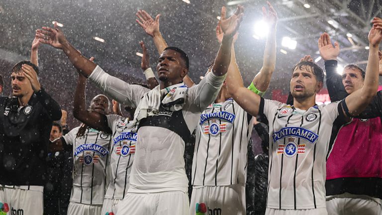 Sturm Graz players celebrate victory over Hearts