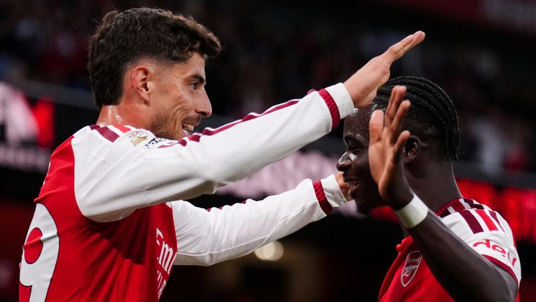 Arsenal's Kai Havertz celebrates his goal against Coventry on the opening day