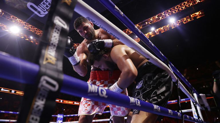 An Moses Itauma (right) couldn't maintain the pace that won him the first six rounds. Pic: PA
