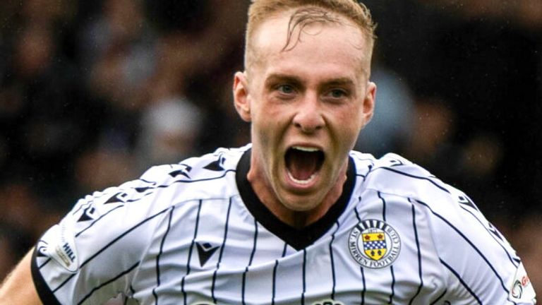 PAISLEY, SCOTLAND - AUGUST 08: St Mirren's Killian Phillips celebrates after scoring to make it 1-0 during a William Hill Premiership match between St Mirren and St Johnstone at the SMiSA Stadium, on August 08, 2026, in Paisley, Scotland. (Photo by Craig Williamson / SNS Group)