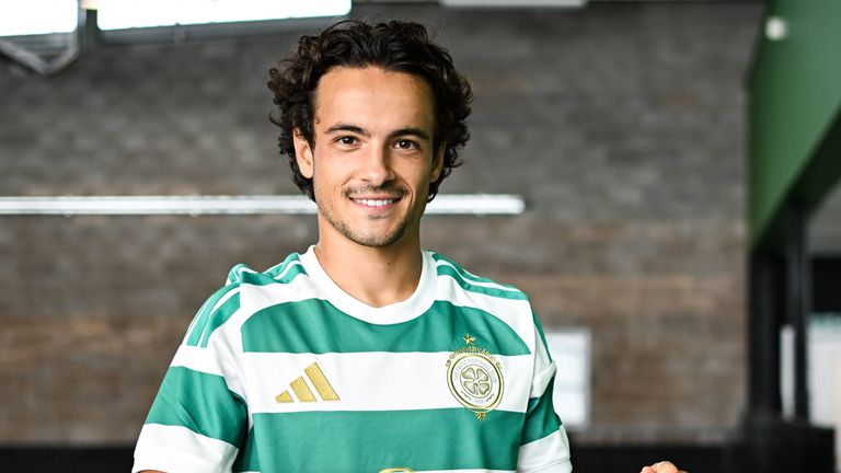 GLASGOW, SCOTLAND - AUGUST 13: New Celtic signing Mika Baur is pictured at the Lennoxtown Training Centre, on August 13, 2026, in Glagsow, Scotland. (Photo by Rob Casey / SNS Group)