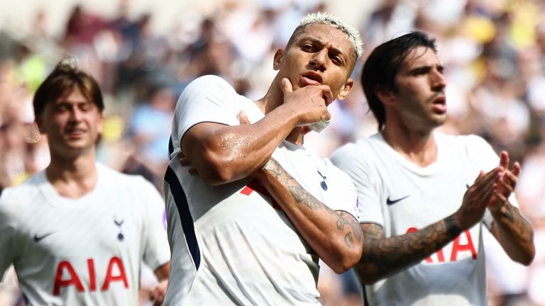 Richarlison celebrates after scoring the opening goal during the pre-season friendly against Hoffenheim